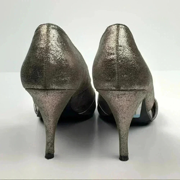 Moda spana heels size 8.5 pewter metallic Dorsay peep toe formal vintage Y2k - Picture 4 of 12